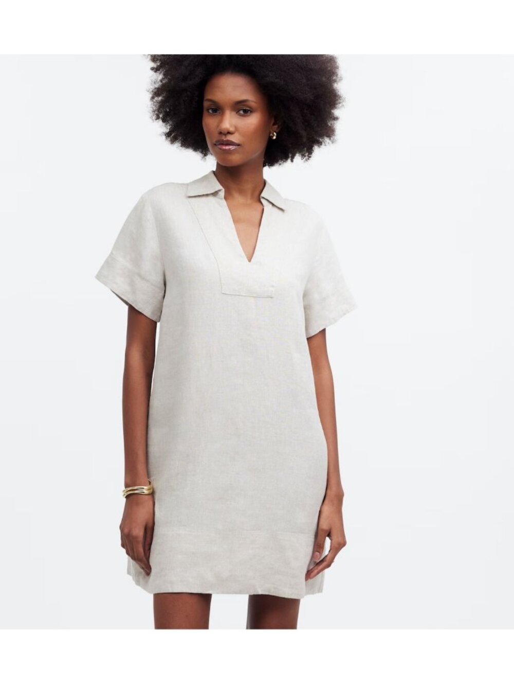 Madewell V-Neck Mini Dress in 100% Linen Women's Size XS Natural Undyed NWT!